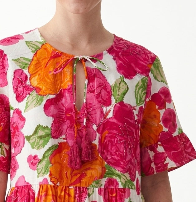 Robe coton courte à pompons