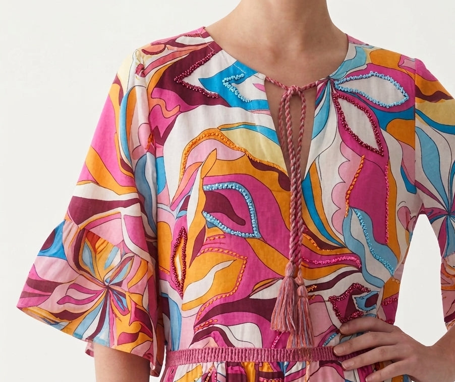 Robe coton centrée à motifs