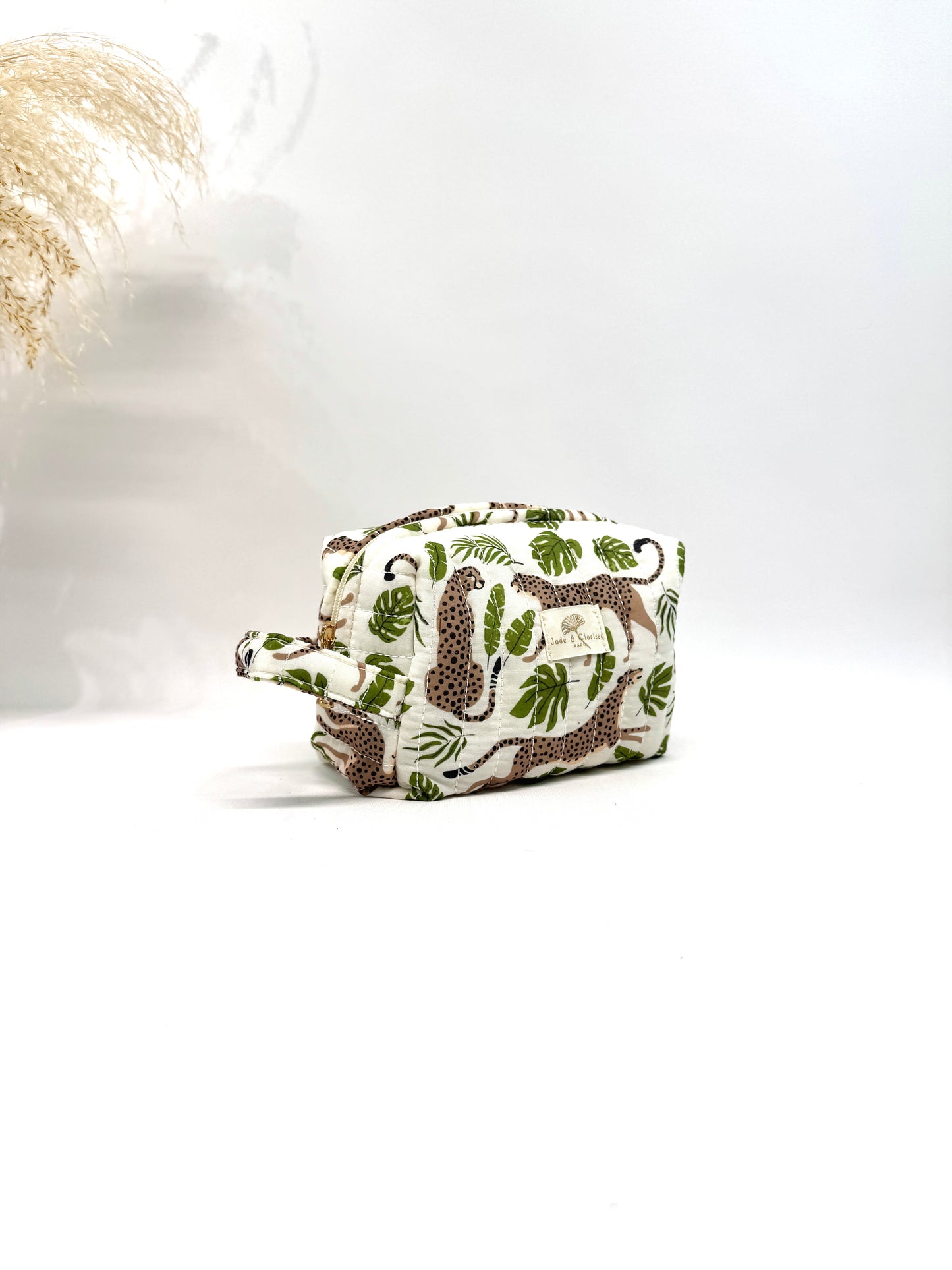 Trousse matelassée en coton imprimé animal