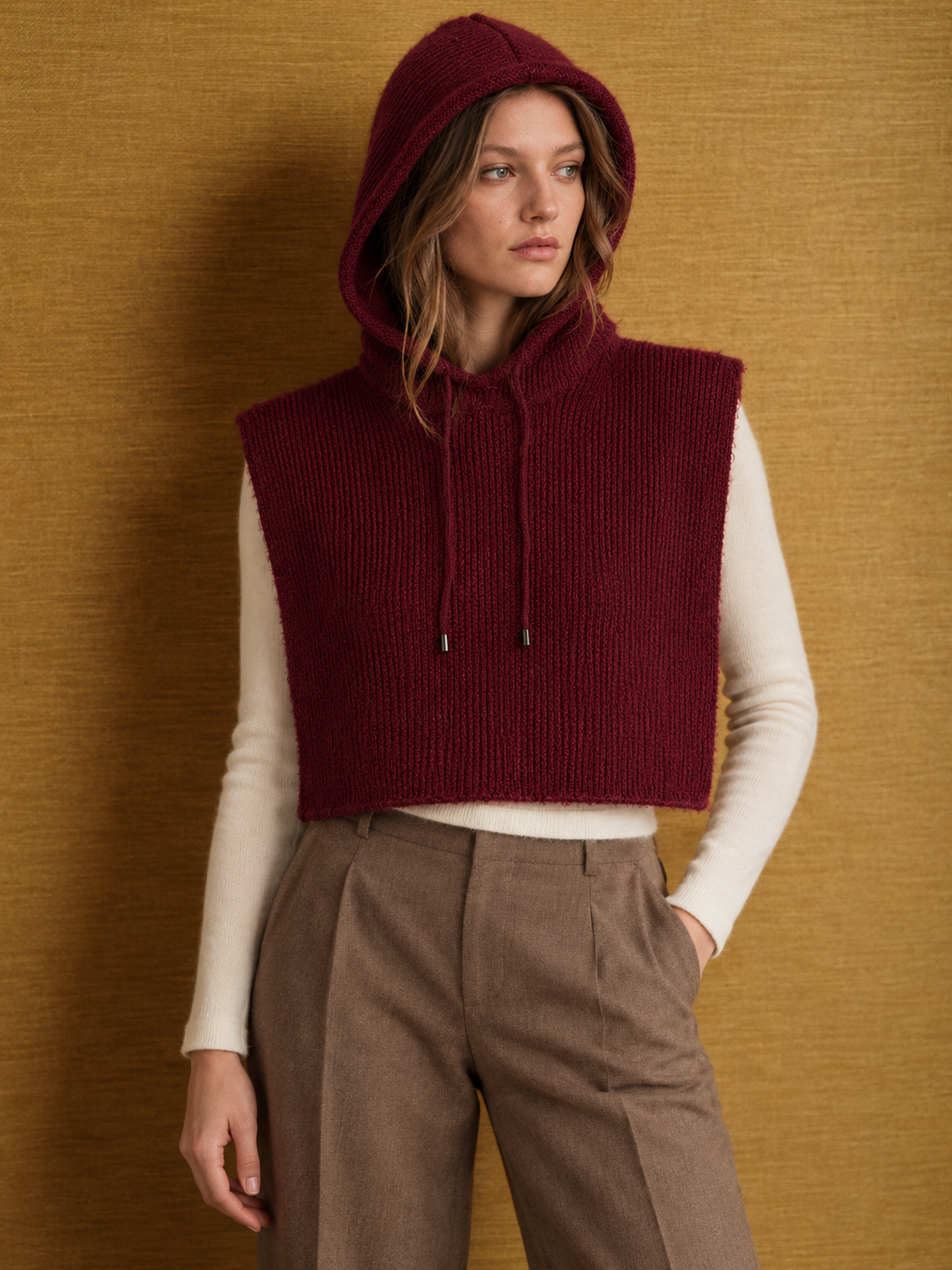 Capuche douce en maille côtelée avec laine – ALICE