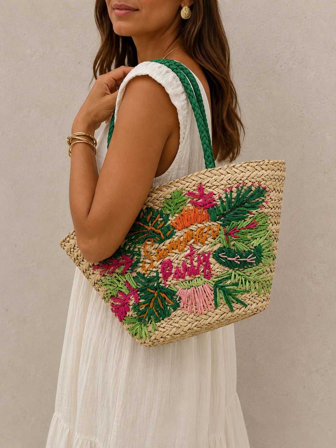 Sac panier broderies fleurs de bohème " Summer party"