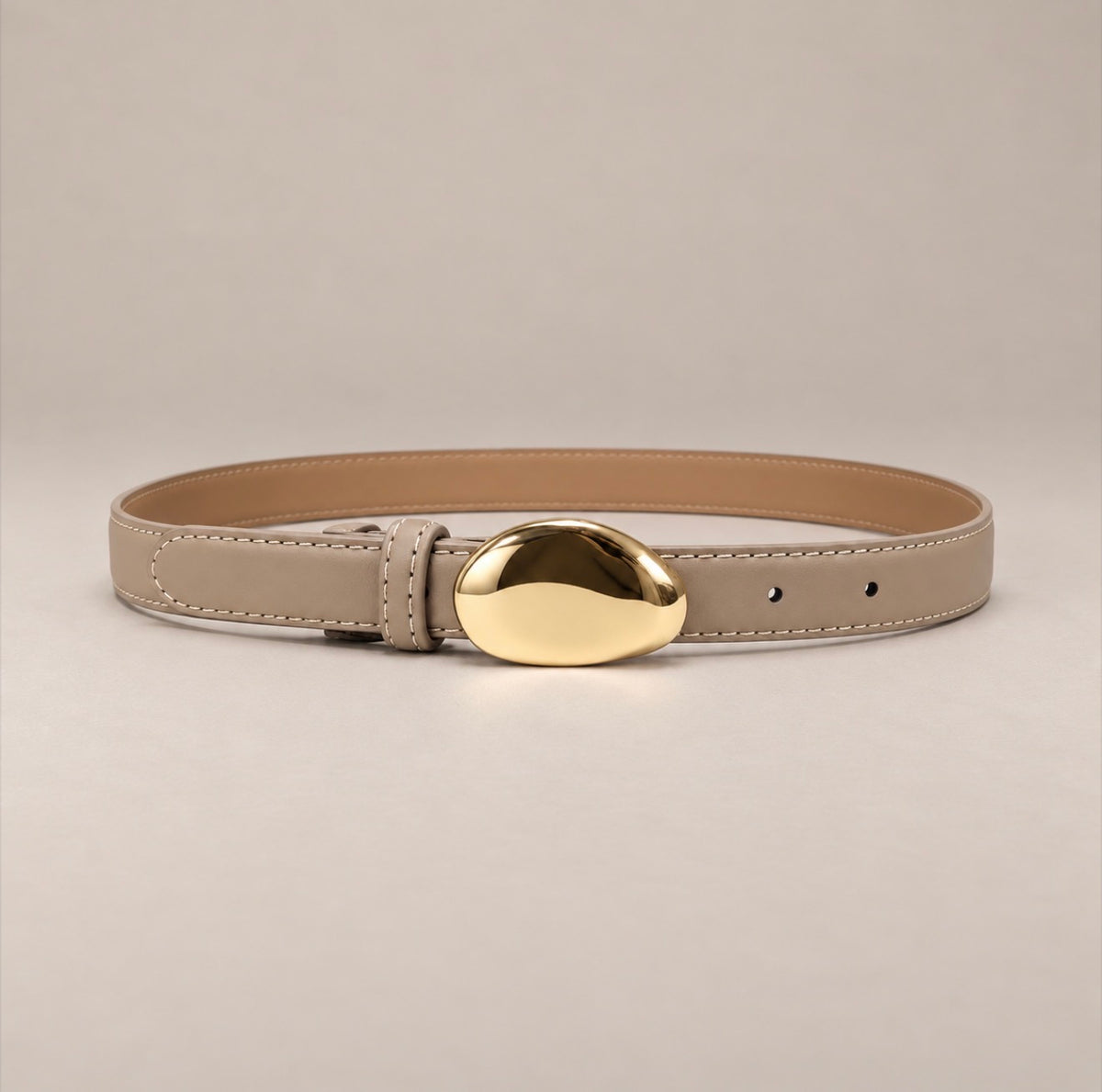 Ceinture en cuir lisse boucle galet dorée - CÉLESTE