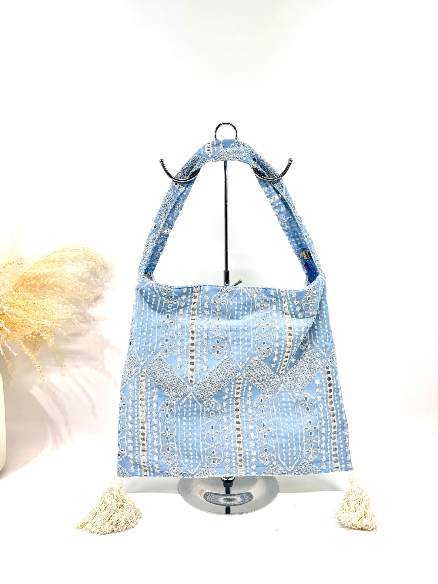 Sac fourre tout dentelle à franges pompons