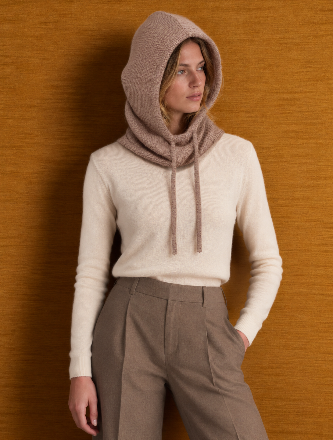 Cagoule maille côtelée à capuche et cordons ajustables - AMBRE