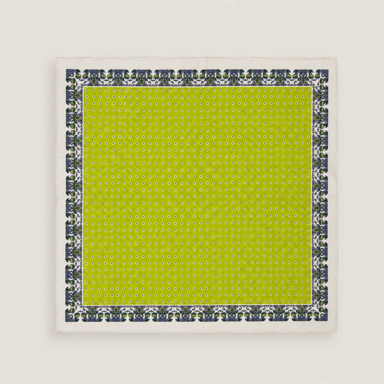 Carré en coton à micro-motifs et bordure contrastée