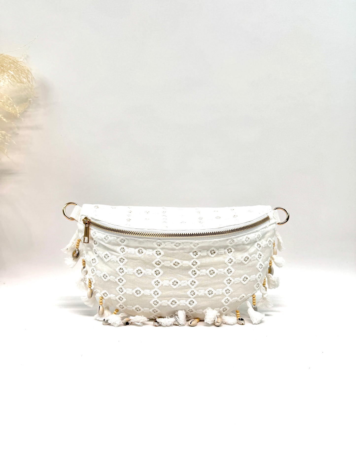 Sac banane dentelle à franges coquillages