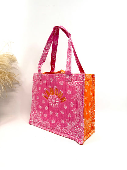Sac cabas coton style bandana bicolore "Amour"