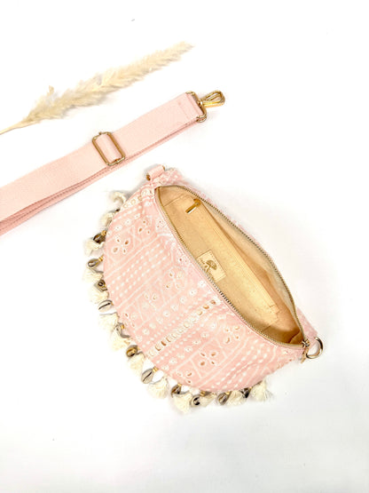Sac banane dentelle à franges coquillages