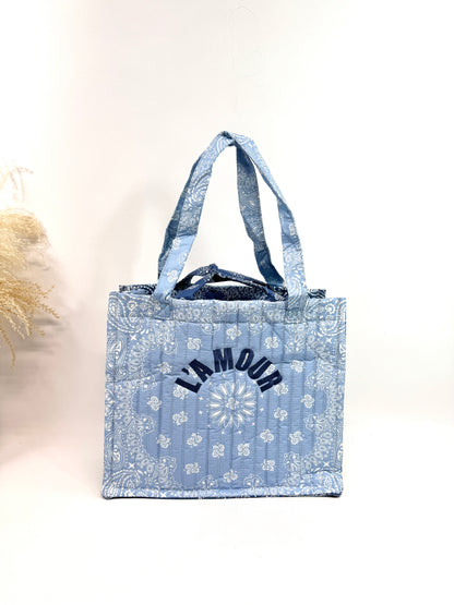 Sac cabas coton style bandana bicolore "Amour"