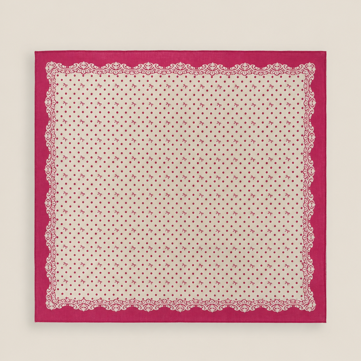 Carré en coton imprimé petits pois et noeuds