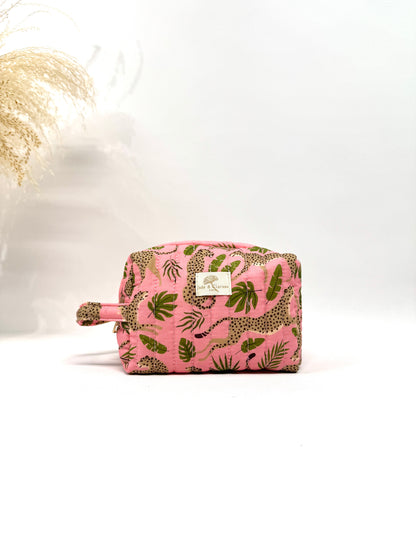 Trousse matelassée en coton imprimé animal
