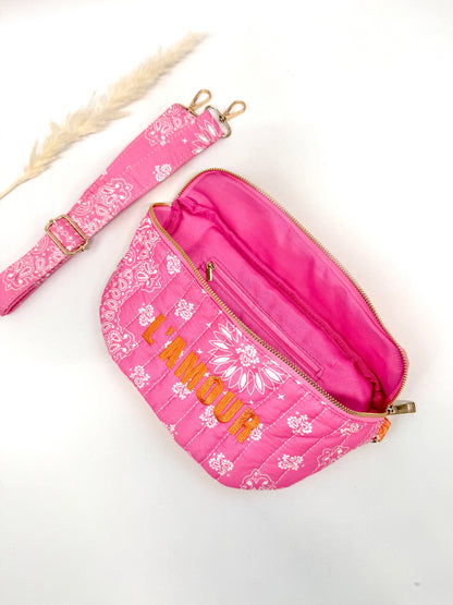 Sac banane coton style bandana bicolore "Amour"