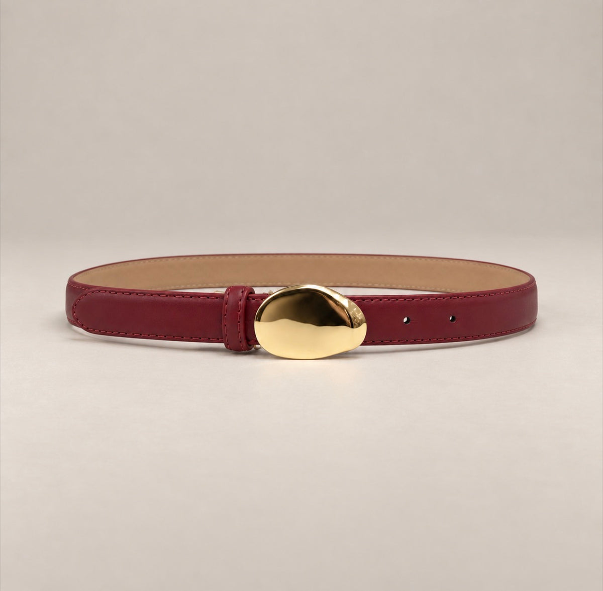 Ceinture en cuir lisse boucle galet dorée - CÉLESTE