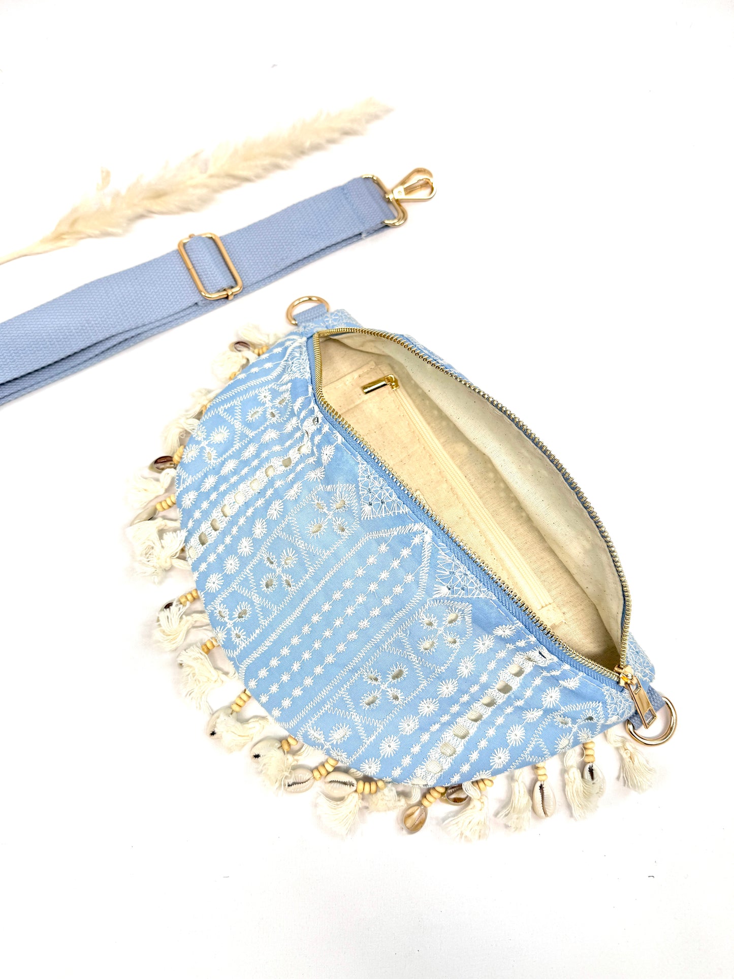 Sac banane dentelle à franges coquillages