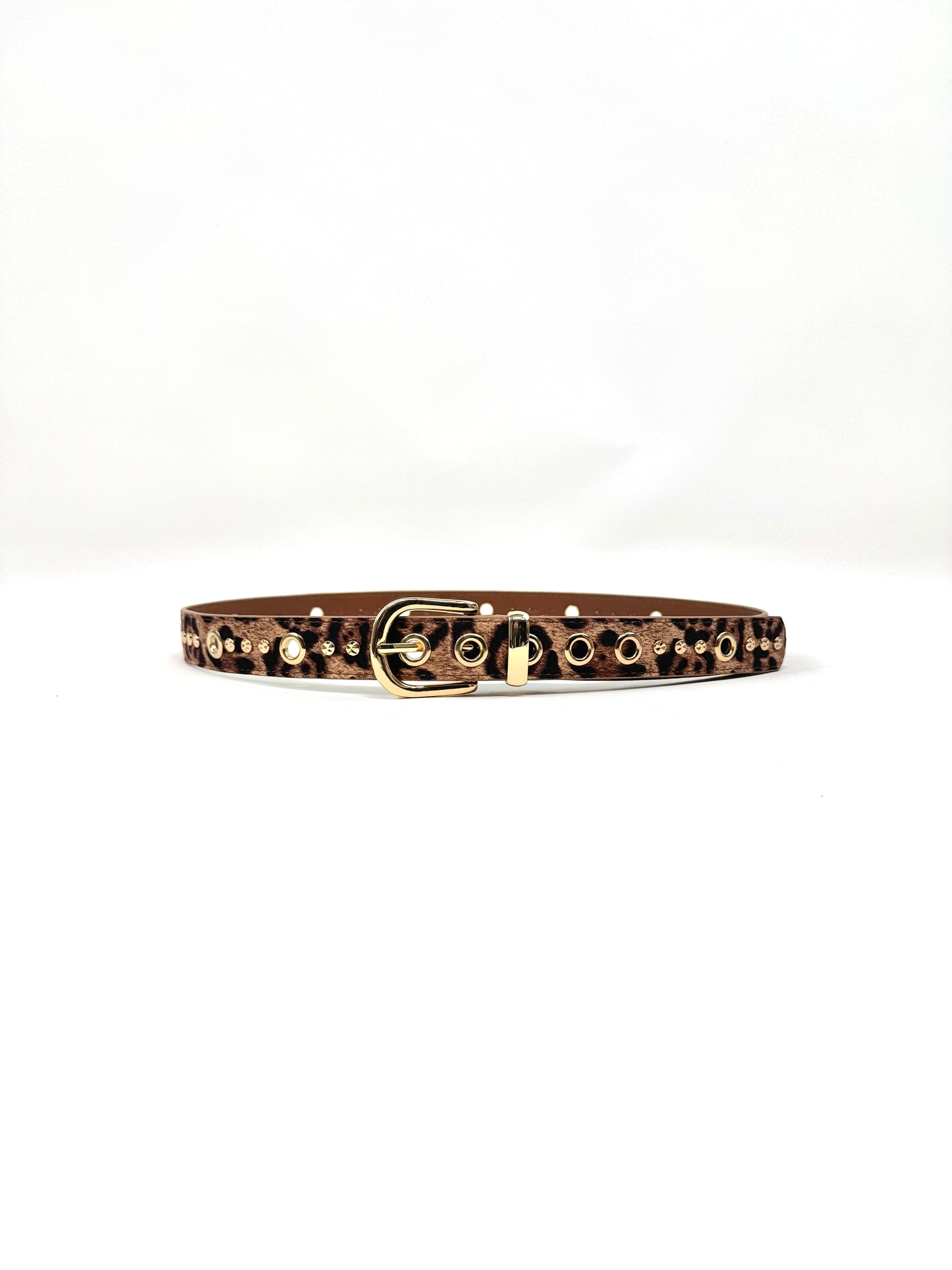 Ceinture à boucle d'or léopard et oeillets