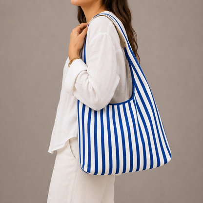 Sac cabas coton hobo rayé en éponge