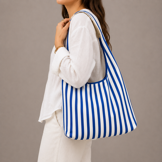 Sac cabas coton hobo rayé en éponge