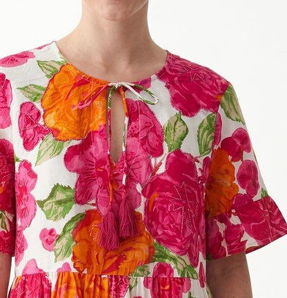 Robe coton courte à pompons