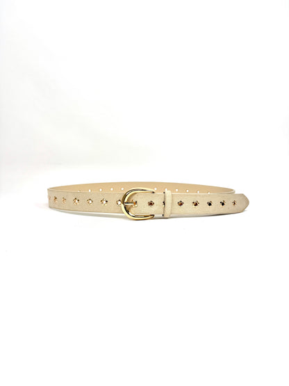 Ceinture beige bohème à détails dorés