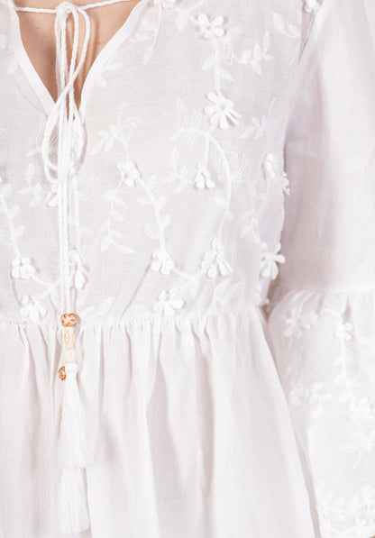 Blouse coton à pompons