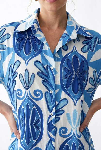Robe chemise coton à motif