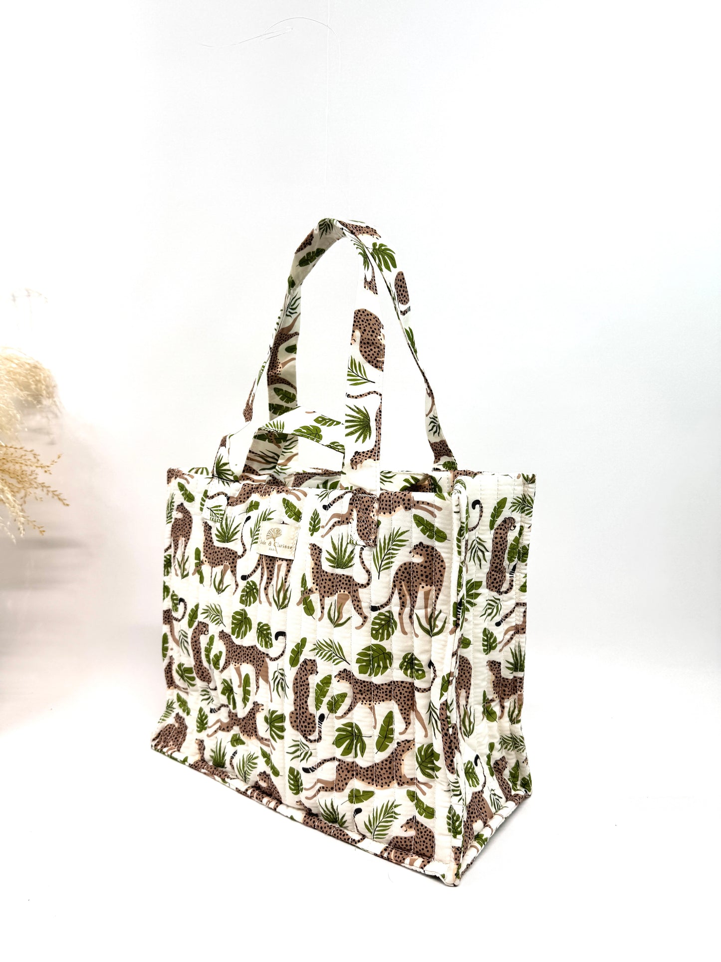 Sac cabas matelassé imprimé félin