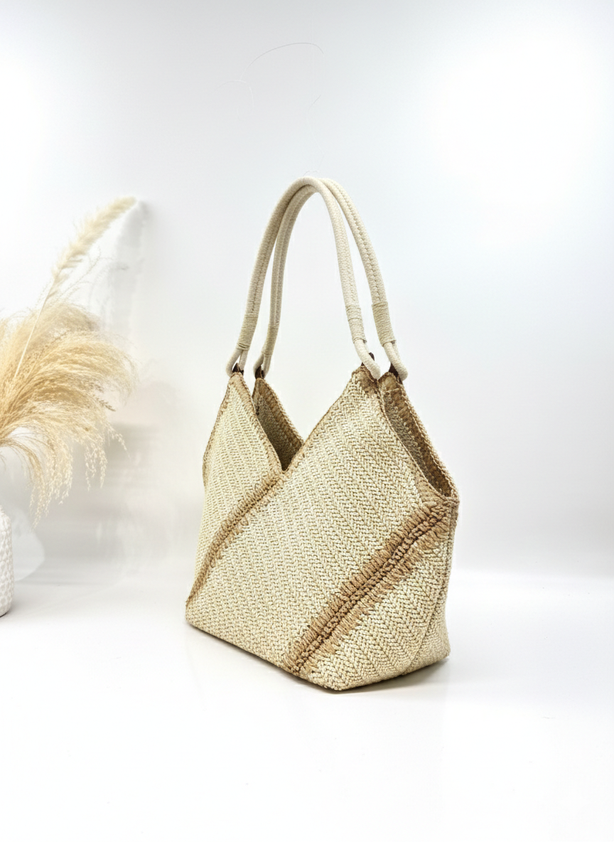 Sac cabas trapèze en paille tressé