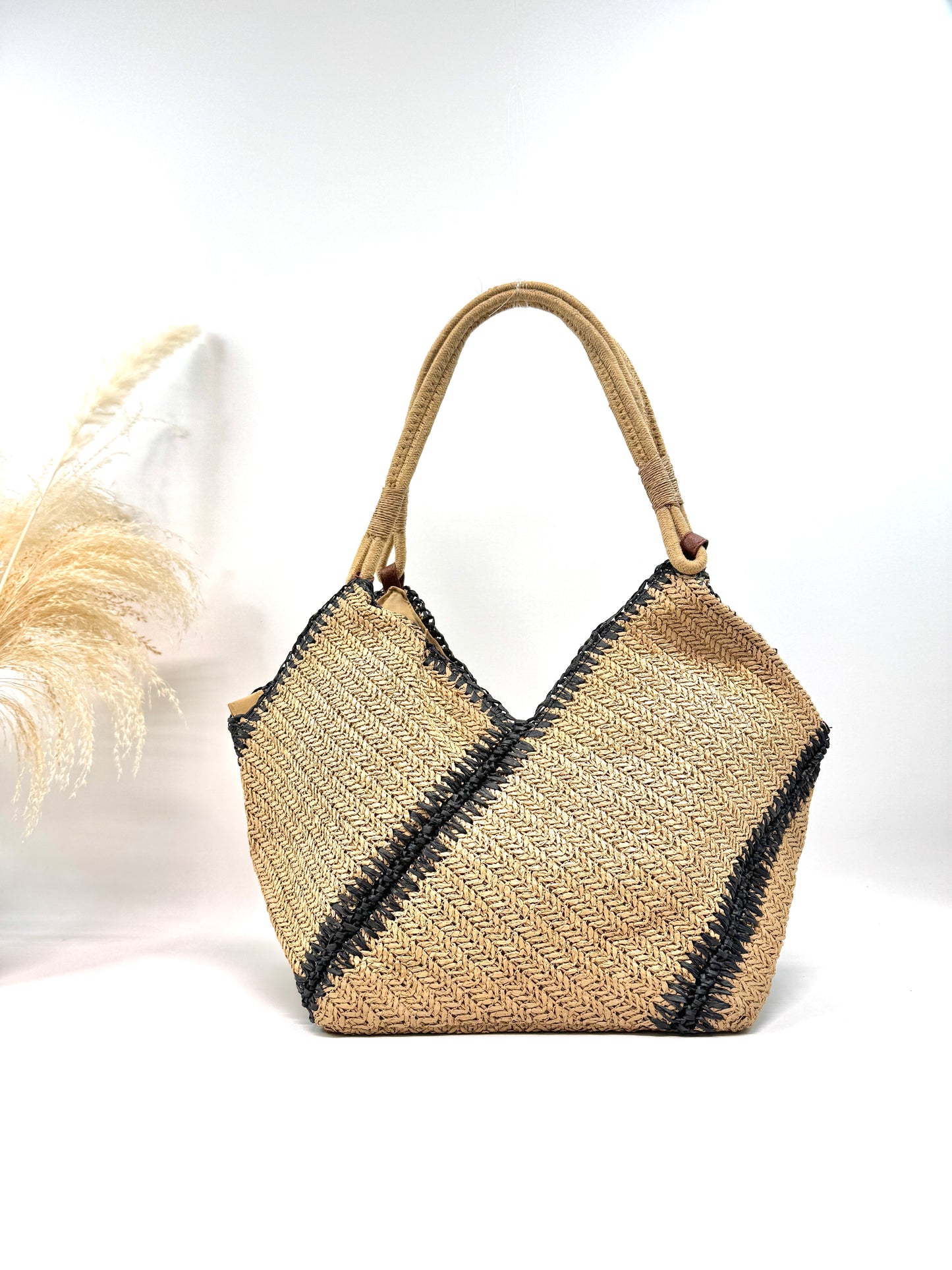 Sac cabas trapèze en paille tressé