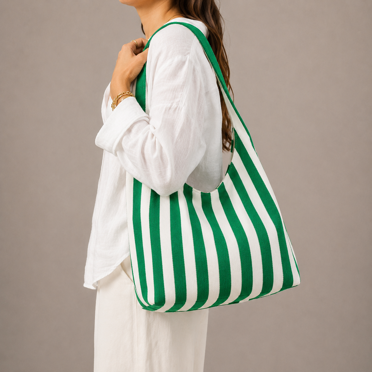 Sac cabas coton hobo rayé en éponge
