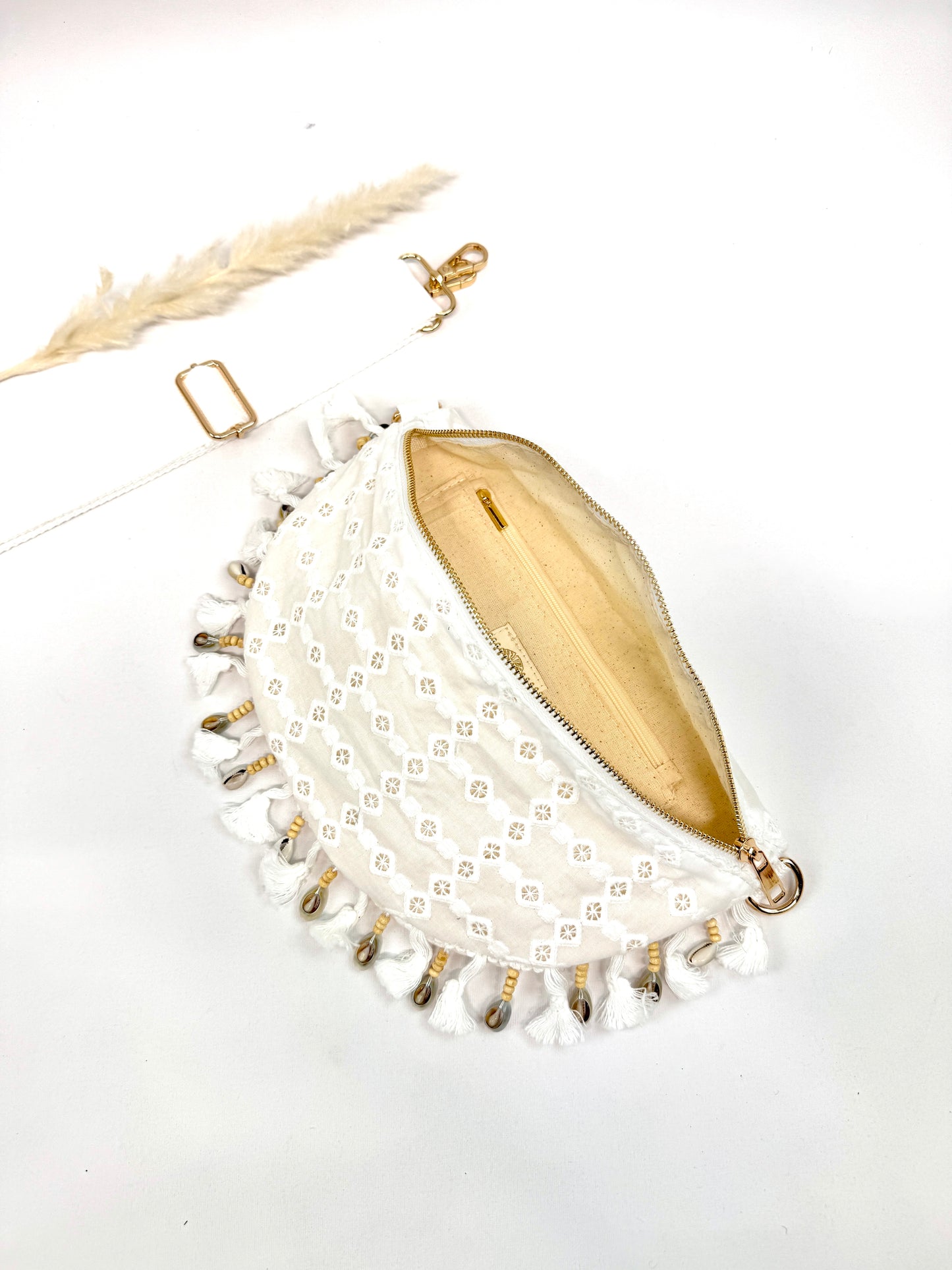 Sac banane dentelle à franges coquillages