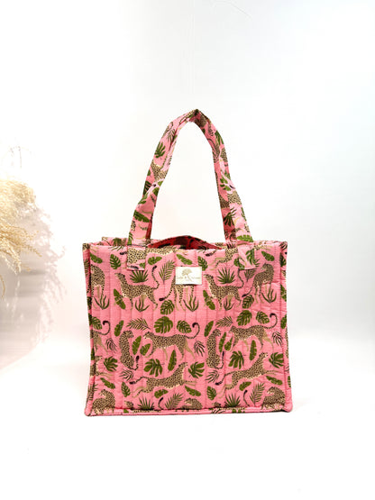 Sac cabas matelassé imprimé félin