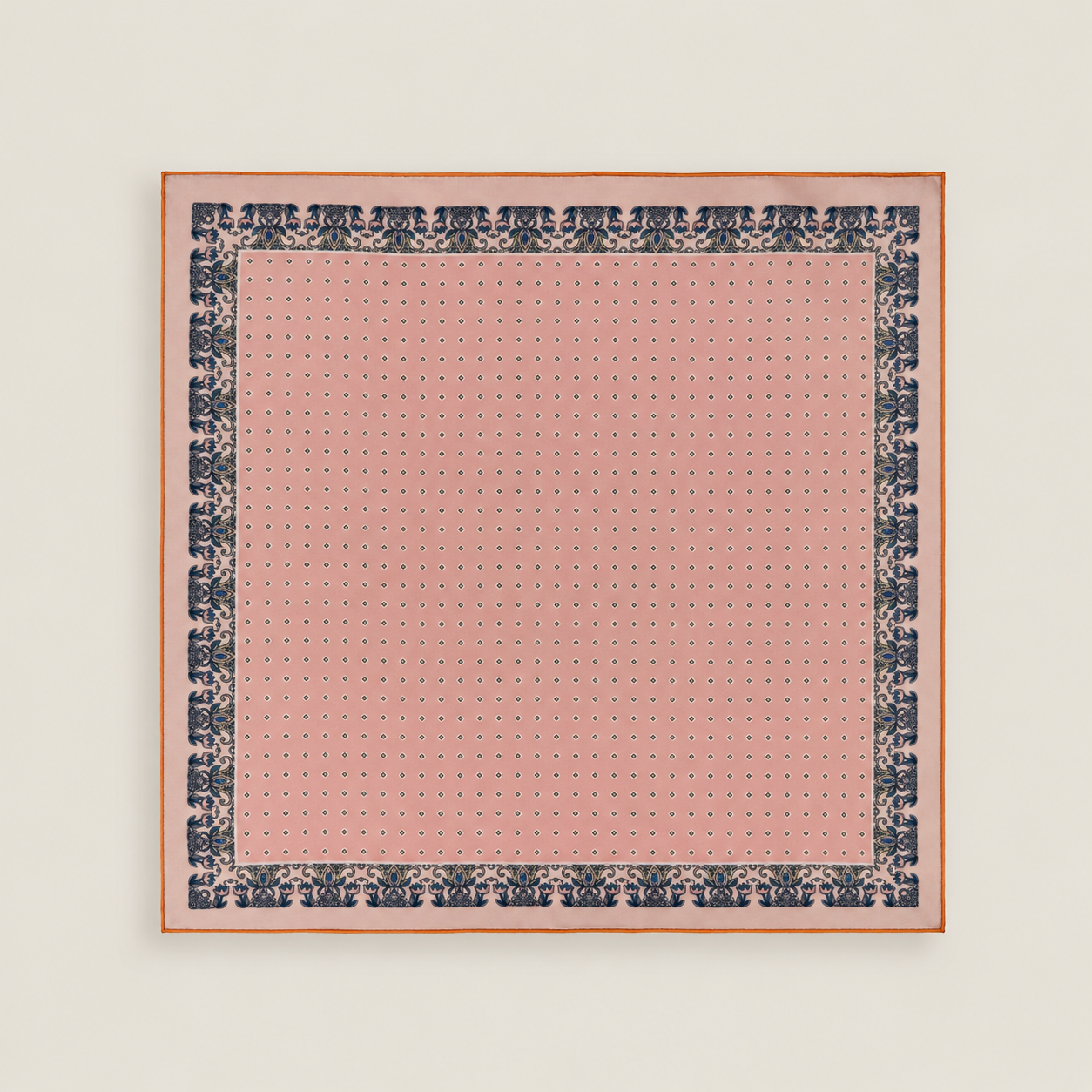 Carré en coton à micro-motifs et bordure contrastée