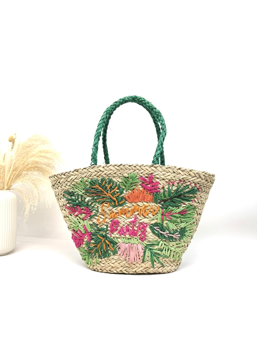 Sac panier broderies fleurs de bohème " Summer party"