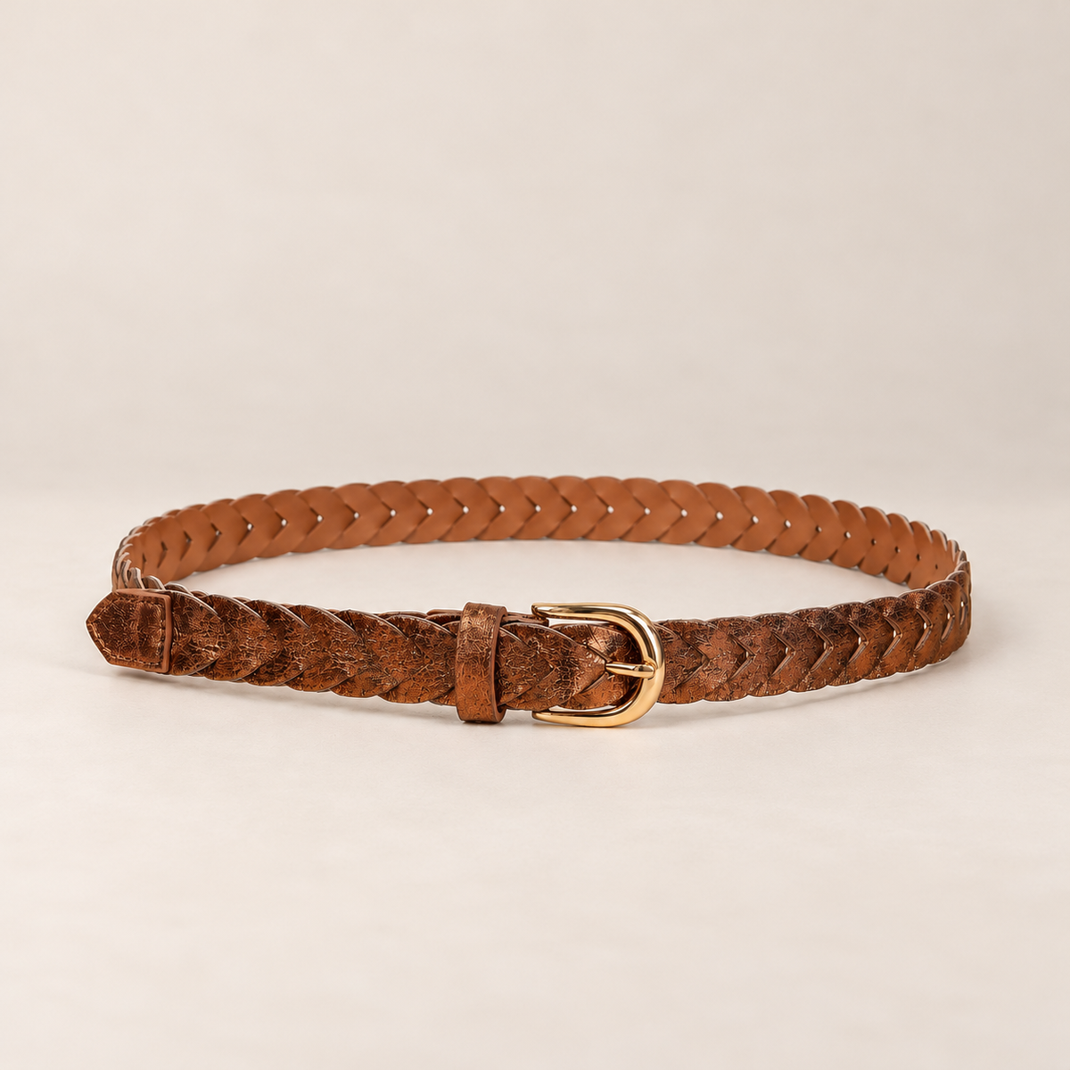 Ceinture tressée à effet métallisé et boucle dorée- LIVIA