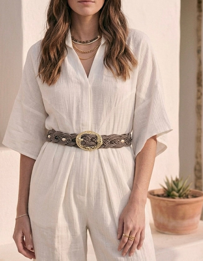 Ceinture en coton large macramé