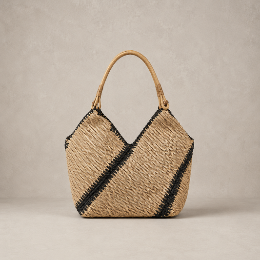 Sac cabas trapèze en paille tressé