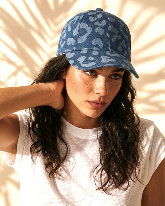 Casquette denim jacquard léopard