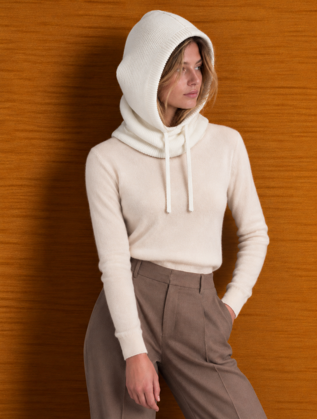 Cagoule maille côtelée à capuche et cordons ajustables - AMBRE