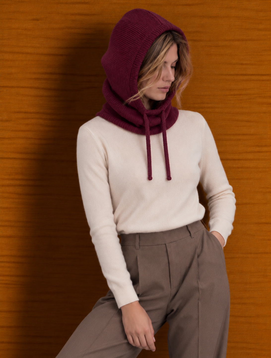 Cagoule maille côtelée à capuche et cordons ajustables - AMBRE