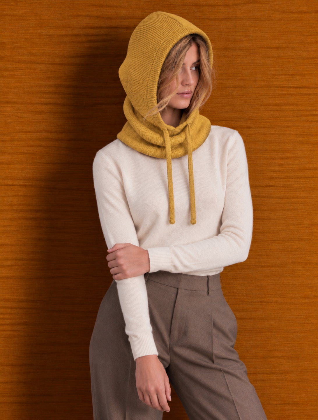 Cagoule maille côtelée à capuche et cordons ajustables - AMBRE