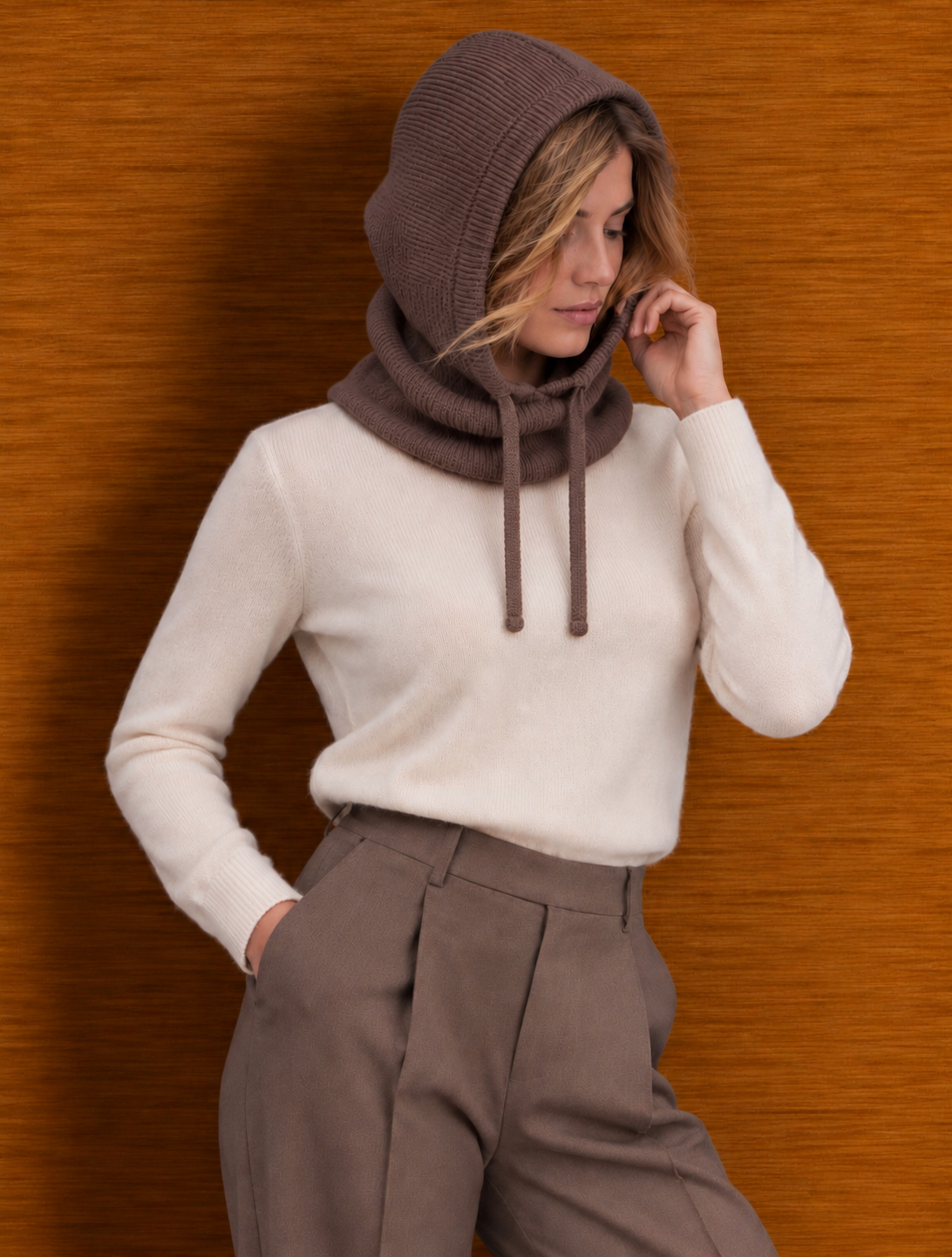 Cagoule maille côtelée à capuche et cordons ajustables - AMBRE