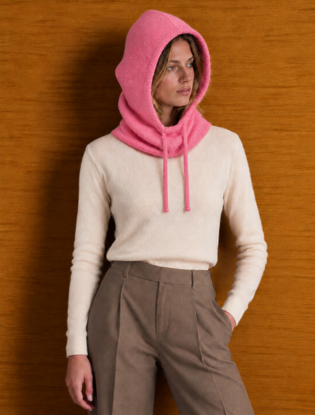 Cagoule maille côtelée à capuche et cordons ajustables - AMBRE