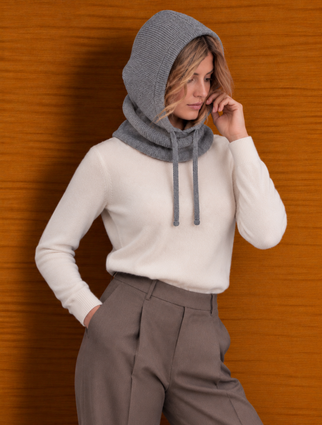 Cagoule maille côtelée à capuche et cordons ajustables - AMBRE