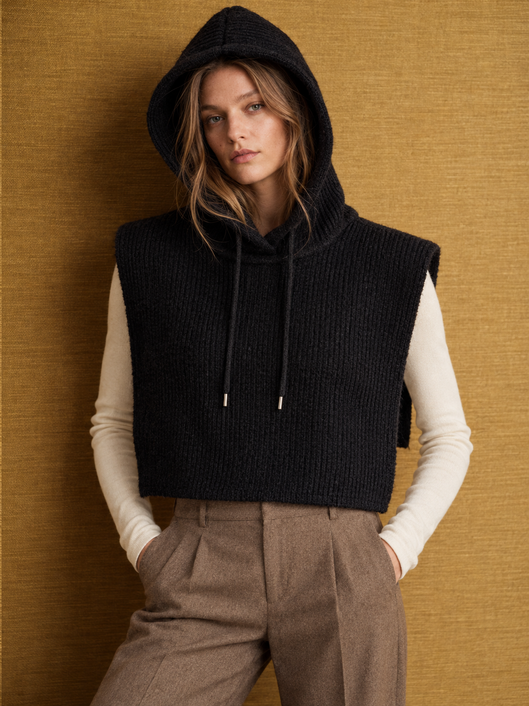 Capuche douce en maille côtelée avec laine – ALICE