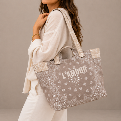 Sac cabas coton style bandana bicolore "Amour"