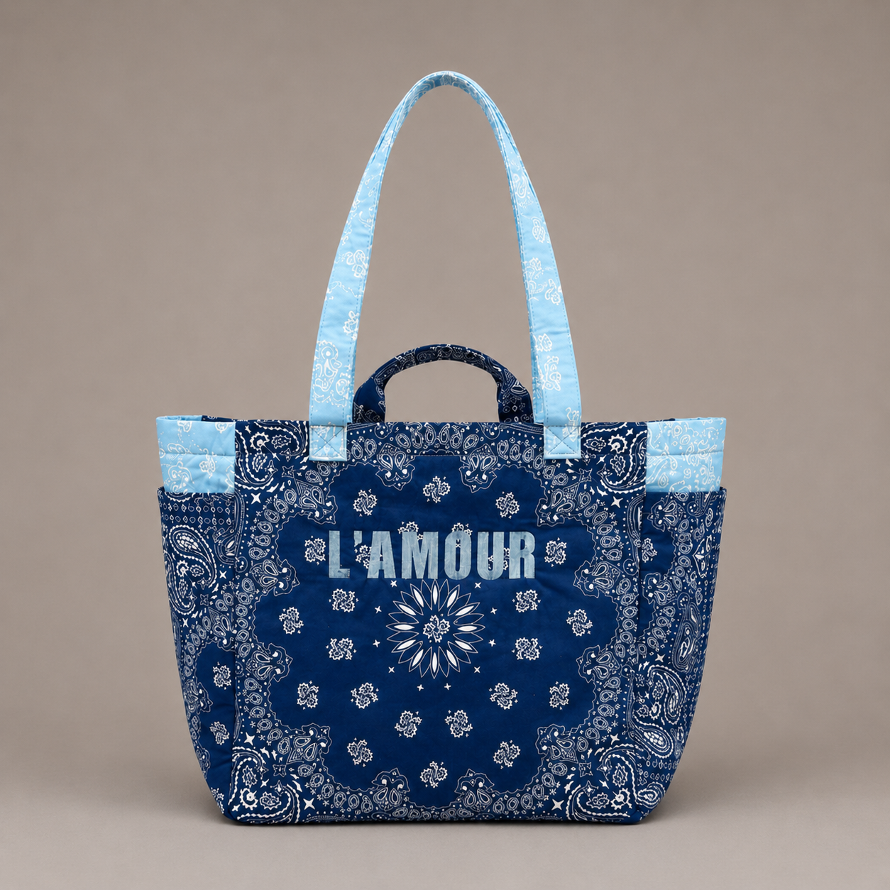 Sac cabas coton style bandana bicolore "Amour"