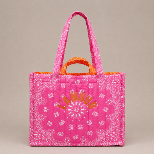 Sac cabas coton style bandana bicolore "Amour"
