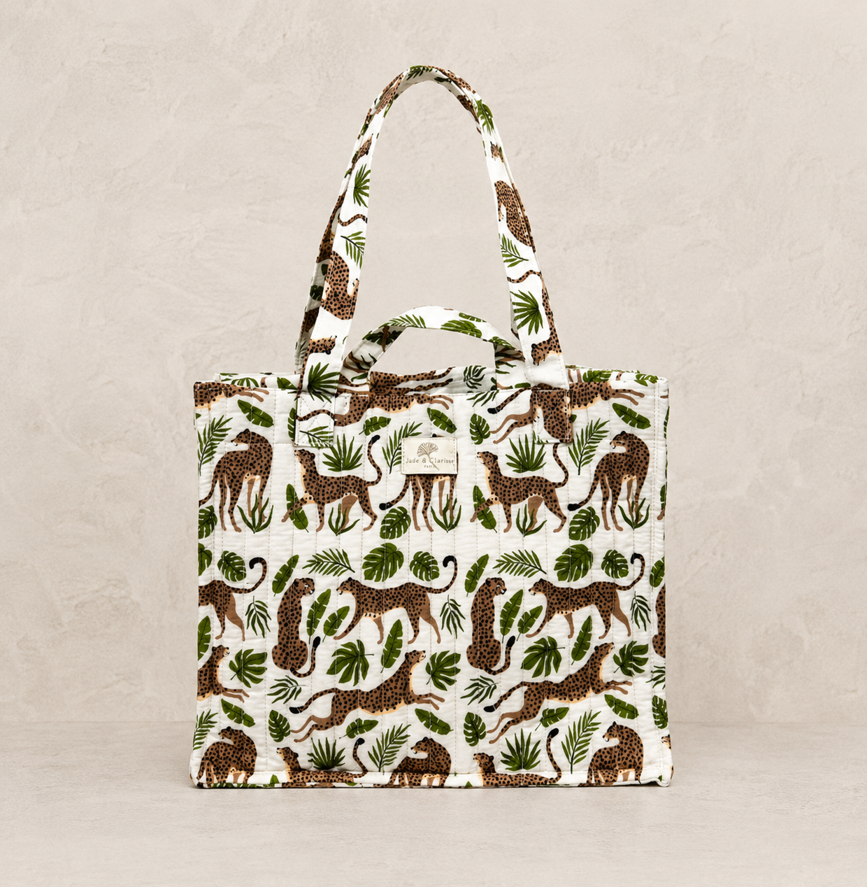 Sac cabas matelassé imprimé félin