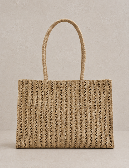 Sac cabas tressé à finitions dorées éclat solaire