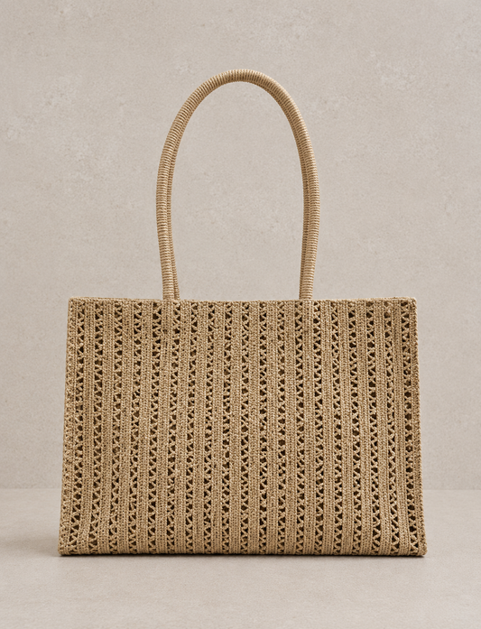 Sac cabas tressé à finitions dorées éclat solaire